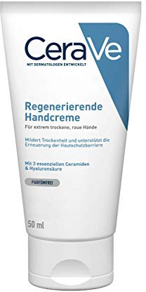 CeraVe Crema regeneradora de manos para manos extremadamente secas y ásperas, reduce la sequedad, con 3 ceramidas esenciales y hialuron 50 ml