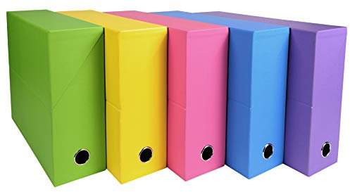 Exacompta - Réf. 89329E - 1 Boîte transfert Salsa en papier texturé - Dos 90 mm - Avec un oeillet en métal - Pour format A4 - Dimensions 25,5 x 34 x 9 cm - Couleurs aléatoires - Livrée montée