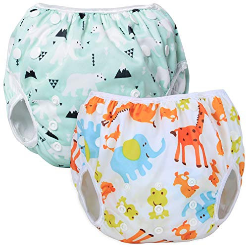 Teamoy Pañales bañadores Reutilizable, Pañal Bañador (2 piezas) Pañal de natar Pantalones de entrenamiento, Polar Bear + Animal