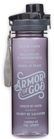 Christian Art Gifts Reusable Plastic Water Bottle – Inspirational 28oz Wide Mouth BPA Free Flip Top Leak Proof Bottle for Everyday Use, Travel, Sports, Office, School (Black - Armor of God)