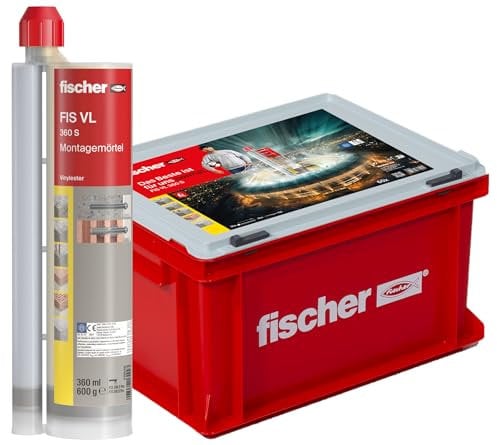 fischer Montagemörtel FIS VL 360 S im praktischen Handwerkerkoffer, für Standardanwendungen in Voll- und Lochsteinmauerwerk sowie gerissenem Beton, 20 Kartuschen je 360 ml