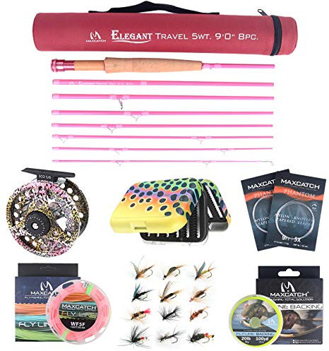 sprinton MAXIMUMCATCH Elegant Pink Fliegenrute für Damen, 2/5 wt, 6’6’’/9ft, 4 Teile Fliegenfischen Rute (Elegant 9' 5wt 8 Teile Rute und Rolle Kombi)