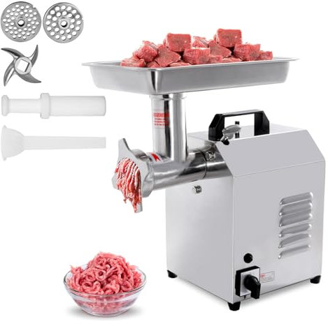 Hakka Electric Meat Grinders Sausage Maker Commercial 735W Heavy Duty Stainless Steel Meat Mincer 150kg/h with Nozzles Attachment (TC12)