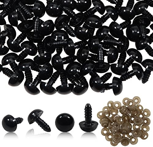 TOAOB 50 Stück Puppenaugen Sicherheitsaugen 12 mm Kunststoff Augen mit Unterlegscheiben für Marionette