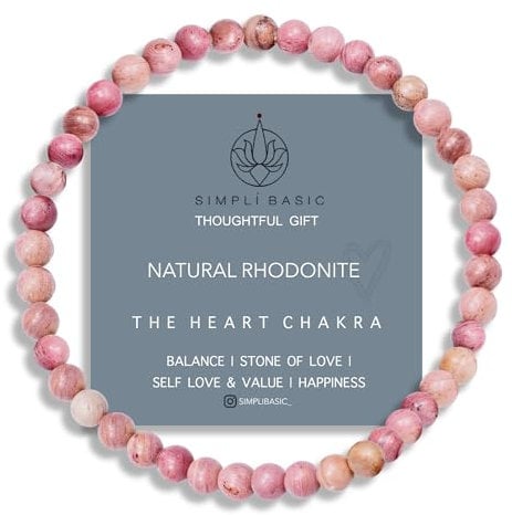 SIMPLÍ BASIC Natural Rhodonite Healing Gemstone Bracelet 4mm Bead | Womens & Mens | Recognising Purpose | Enhance Confidence | Chakra Bracelet| Inc Gift Box