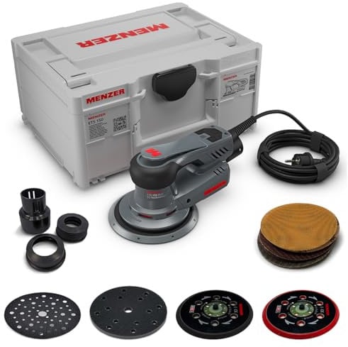 MENZER Levigatrice Rotorbitale ETS 150 5.0 (Levigatura Grossolana e Intermedia) incl. systainer³, 3 Platorelli, Protezione per Platorello Multi-Foro, Interface Pad, Dischi Abrasivi