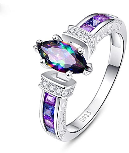 HCMA 925 Silber Ring für Frauen mit ovalem Regenbogen Feuer Mystic Topas Edelstein Silberschmuck Party Silber Feiner Schmuck Geschenk