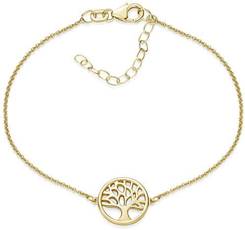 Materia Damen Armband Lebensbaum Gold - 925 Silber vergoldet 16-19,5cm SA-146-Gold
