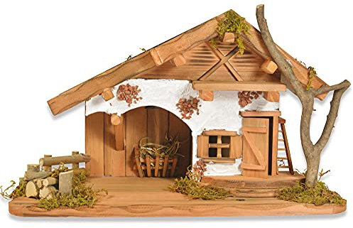 Riffelmacher & Weinberger Weihnachtskrippe Buchsalm mit LED Laterne 78089-40x24x19cm | Stall Holzkrippe