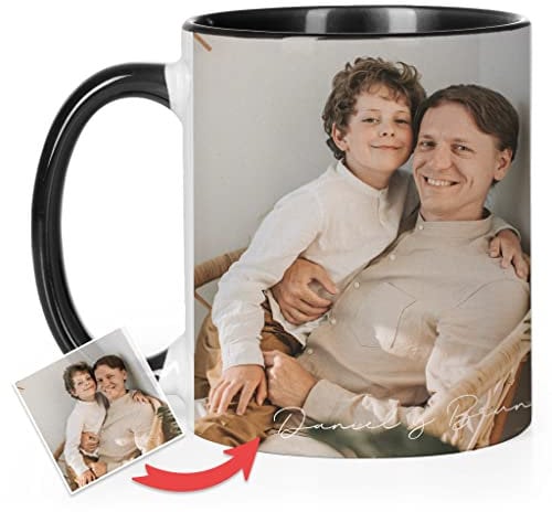 Wanapix | Taza Personalizada con Foto y Texto | Capacidad de 325ml | Taza de Cerámica con Diseño Único | Regalo para Amigos y Familiares | Apta para Microondas | Interior y Asa Color Negro