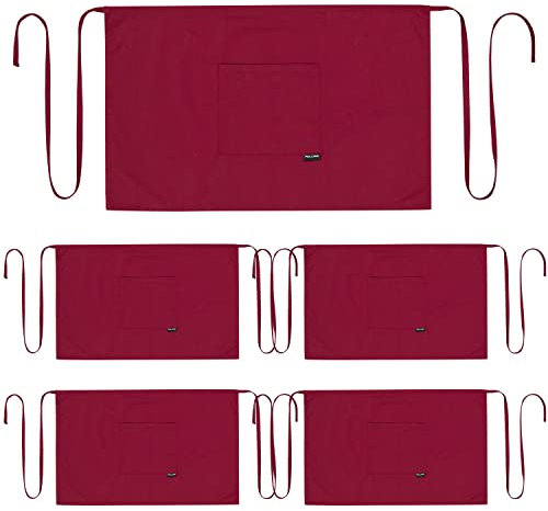 PALLTEX AMAYA Vorbinder Männer Kurz Vorbinder Damen Kurz Schürze Damen Schürze Herren für Kochen Basteln Malen Backen (Burgund - 5 Stücke)