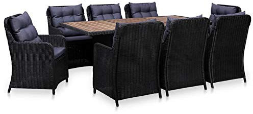 Gecheer 9-TLG. Garten Essgruppe Sitzgruppe Gartenmöbel Set Polyrattan Balkonset Balkonmöbel Terrassenmöbel Sitzgarnitur Gartenlounge Gartengarnitur Tisch mit 8 Stühle Schwarz