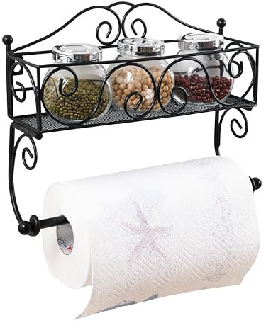 Gewürzregal Wand, Hängende Gewürzständer mit Küchenrollenhalter, Wandregal Küche Edelstahl, Badezimmer-Papierhandtuchhalter mit Ablagefläche, Küchenregal Wand ohne Bohren, Gewürzregal Organizer, 30cm