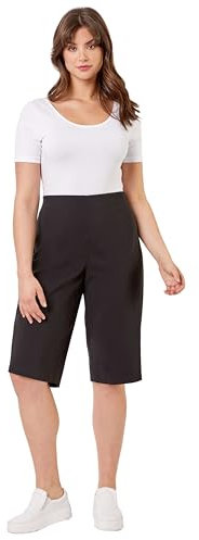 Roman Originals Knee Length Shorts for Women UK - Ladies Cropped Capri Stretch Bengaline Pants Crop Trousers Summer Legging Lounge Essentials Elasticated Casual Clothes - Black Plus - Size 30