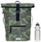 Rucksack Herren Plane Time Bag Kurierrucksack Roll-Top Fahrradrucksack Sport Fitness Damen 23 Liter A4 12821 + Flasche (12824 Cyber Camo Oliv)