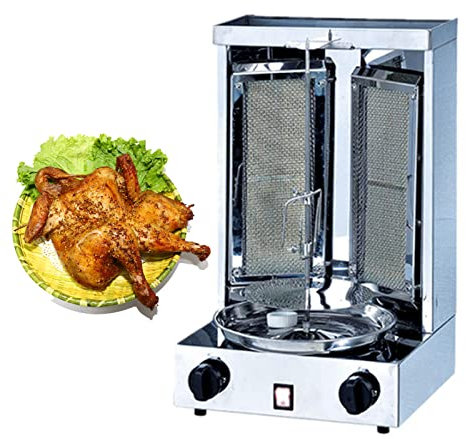 Horno de Encimera Gas Vertical Asador Multifunción Mejorado, Rejilla para Asar Kebab con Quemadores, Asador de Kebab, Gyros, para Shawarma, Tostador de Pollo, Carne de Tacos