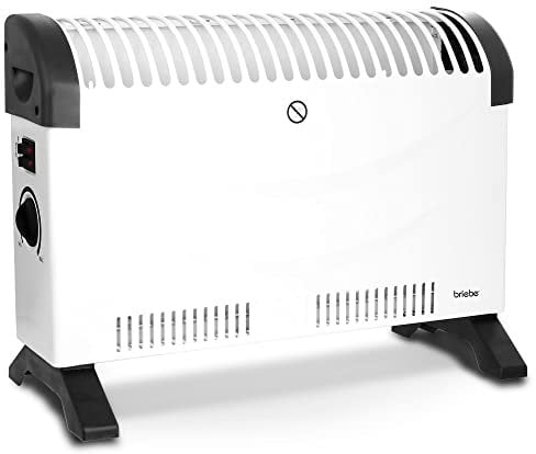 briebe Radiador Convector Eléctrico Aire Caliente, Regulador de Temperatura, Termostato Para Bajo Consumo, Silencioso, Portátil, Asas de Transporte, 3 Niveles Potencia 750W, 1250W, 2000W (Blanco)