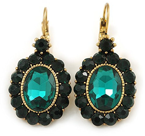 Boucles d'oreilles pendantes en cristal vert émeraude avec fermoir dormeuse, ton or vieilli/style vintage 40 mm, taille unique, Verre Cristal Pierre précieuse, Cristal