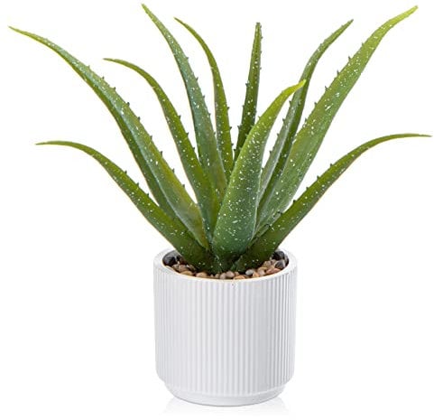 Oairse Kunstpflanze im Topf Künstliche Aloe Vera Pflanze im Keramiktopf Kunstpflanzen Kunststoff Pflanzendeko für Wohnzimmer Balkon Schlafzimmer Badezimmer Zimmer Tischdeko