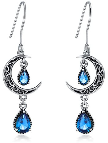 VONALA Keltische Ohrringe für Damen 925 Sterling Silber Keltischer Mond Ohrhänger Blauer Aquamarin Tropfenohrringe Keltischer Mond Schmuck Geschenke für Frauen Teenager Mädchen Geburtstag