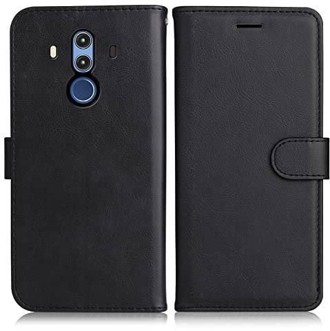 DENDICO Hülle für Huawei Mate 10 Pro, PU Leder Brieftasche Handyhülle, Flip Tasche TPU Schutzhülle mit Kartenfach für Huawei Mate 10 Pro, Schwarz