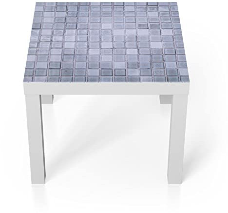 DEQORI Glastisch | weiß klein 55x55 cm | Motiv Quadratische Fliesen | ausgefallener Beistelltisch aus Glas | Hochglanz Couchtisch fürs Wohnzimmer | moderner Couch Tisch mit Design