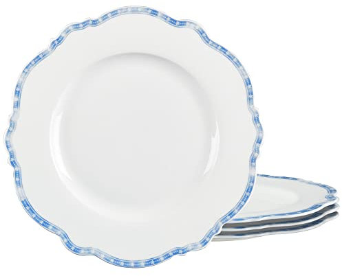 fanquare 4 Stück Teller Set Speiseteller Porzellan, Essteller mit Blau Stern Felge, 27,5 cm Runde Teller Groß Haushalt Gastronomie Geschirr