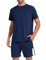 Litherday Jogginganzug Herren Trainingsanzug Activewear Sport Set Sommer Kurzarm Sportbekleidung Shirt mit Sporthose Kurz A-Dunkelblau S