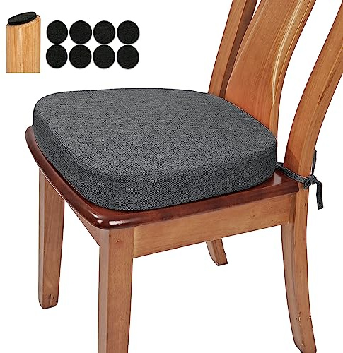 BUYUE Thickened 2.5 Friendly Woven Fabric Dining Chair Cushion, U-Shape High Density Foam Comfortable Chair Pad for Kitchen, Slip Resistant Indoor Seat Cushion (1 Piece, Dark Gray)