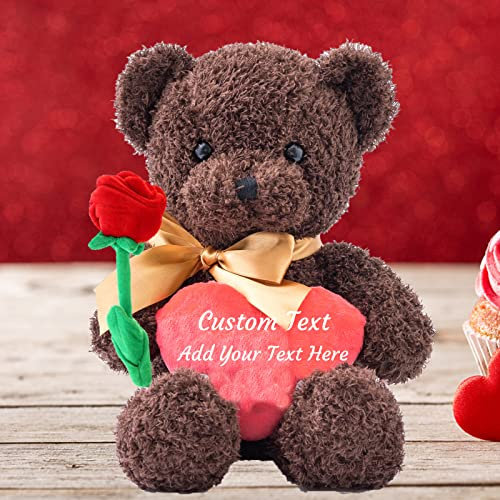 ADORSUN Personalisierter Teddybär mit Herz, Teddybär mit Text Auf Herz mit Rose und Schleife, ValentinsGeschenke Geburtstagsgeschenk für Frauen Es Mir Leid Geschenke für sie (40 cm)