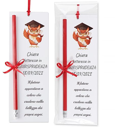 30pz Segnaposto Segnalibri Laurea Bigliettini Bomboniera Laurea, Disegno Gufo con Matite, Cartoncini Gadget Decorazione Tavolo Laurea