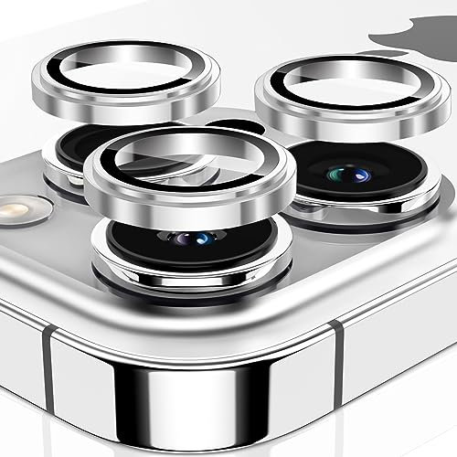 KoGiio Protector de Lente de Cámara Compatible con iPhone 15 Pro/iPhone 15 Pro Max, 9H Cristal Templado Aleación de Aluminio Protectores Objetivos Compatible con iPhone 15 Pro / 15 Pro Max -Plata