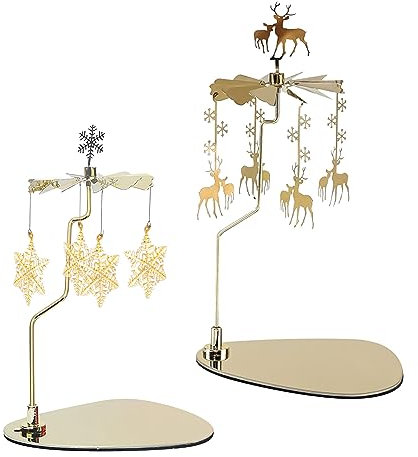 Goldene Karussell Kerzenhalter mit Tablett, Karussell Kerze Spinner Elch Schneeflocken-Muster, rotierende Weihnachten Kerzenhalter Elch für Kollegen Mama Frau Geburtstag Weihnachten Hochzeit Haus