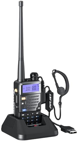 JUCJET MJ-5RX M Walkie Talkie Amateurfunkgerät, 128 Kanäle, 1er-Pack | 144-146/430-440MHz, 128 Kanäle, VOX, PC-Programmierung, USB-Ladestation, Metall-Look, 1er-Pack
