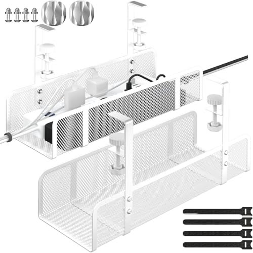 Bandeja de gestión de cables debajo del escritorio, gestión de cables debajo del escritorio, sin taladro, bandeja de cables con abrazadera para gestión de cables de escritorio, caja de gestión de