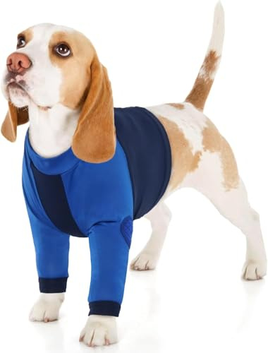 Lelepet Manchon de Récupération de Jambe Avant pour Chien, Chemise de Protection du Coude pour Chiens de Petite Moyenne Grande, Pyjama Court Respirant pour éviter Le Léchage des Plaies, Bleu L