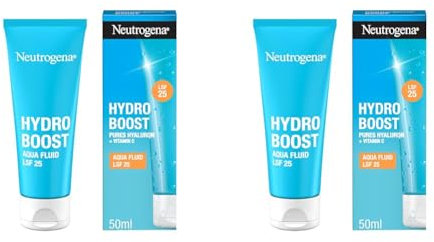Neutrogena Hydro Boost Aqua Fluid LSF 25 (50ml), leichte Gesichtspflege & Feuchtigkeitsfluid mit Hyaluronsäure & Vitamin C für intensive Feuchtigkeit (Packung mit 2)