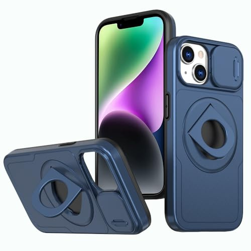 Rdyi6ba8 Coque Compatible avec iphone 13, Cache-Objectif Coulissant, Protection Caméra Étui, avec Anneau Rotatif à 360° comme Support Housse pour iphone 13-Bleu