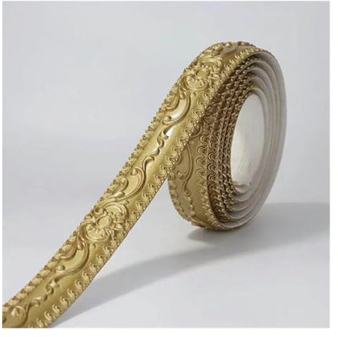 XYUERU 3D Embossed Pattern Wall Trim Line,Wallpaper Border Stickers,PVC Self Adhesive Wallpaper,Tiles Sticker For TV Background Door Frame (Color : Gold)