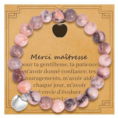 BOCHOI Bijoux Fin d'Année - Bracelet Merci Maitresse, Bijoux Femme, Pierre, Idée Cadeau Institutrice, Creche, Noel