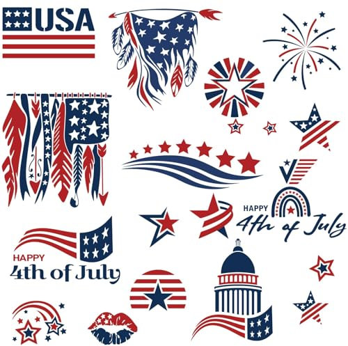 CREATCABIN 4 Blatt Wandaufkleber Unabhängigkeitstag,Wandtattoos Unabhängigkeitstag,Dekore,USA-Flagge,4 Stile,Bunte Dekoration,Entfernbar,Wasserdicht,Kunstdekor Für Zuhause,Fenster,Schwarz,29x20 cm