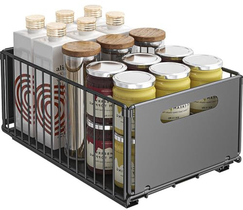 Organizador de Gabinete Extraíble con Estantes de Almacenamiento Deslizantes,Cajones extraibles para cocina,Cajones Deslizantes Adhesivos para Alacena de Metal Resistente,Sin Necesidad de Taladrar