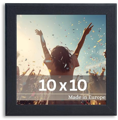 VictoR Bilderrahmen Dali 10x10 cm schwarz mit bruchsicherem Acrylglas | moderner Holzrahmen, Fotorahmen Holz - Quadratischer Bilderrahmen schwarz 10x10