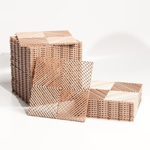 Lot de 25 Dalles Clipsables Sol Garage, Terrasse, Salle de Sport (4 m²) – Dalles PVC 40x40 cm Ultra Résistantes – Surface Antidérapante et Drainante – Faciles à Installer. Intérieur/Extérieur (Camel)