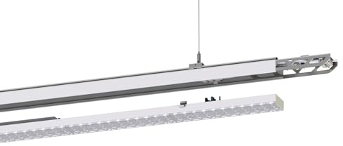 ENOVALITE LED Lichtbandsystem NOVA 10,5m 90° voll beleuchtet, 33-58W | dimmbar, modulares Schienensystem mit Abhängung, 5000K Neutralweiß, professionelle Hallenbeleuchtung