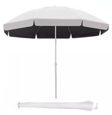 Parasol de terrasse rond de 2,6 m avec protection solaire UPF 50+, parasol de plage portable pour piscine/arrière-cour/jardin/terrasse, poteau en acier, sac de transport inclus