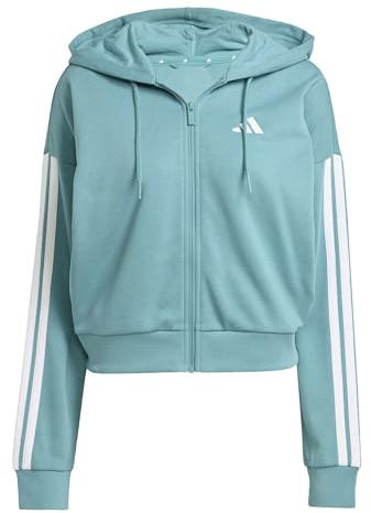 adidas Damen Essentials 3-Stripes French Terry Full Zip Hoodie, Powder Teal/White, XXL