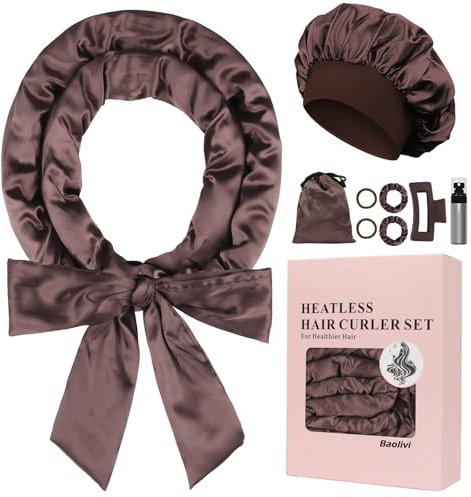 Baolivi Satin Locken Ohne Hitze, Heatless Curls Band Lockenwickler Über Nacht, 70 Overnight Curls DIY Hair Curler Rollers Lockenband, 9 Stück Locken Über Nacht Set mit Schlafmütze für Langes Haar