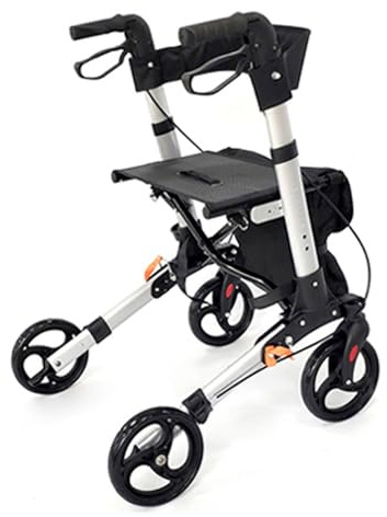 Easylife Deluxe Rollator, Height Adjustable Mobility Walker with Seat & One-Touch Lock, Foldable Walking Frame with Wheel, Storage Space & Walking Stick Holder H91xW62xD67cm, 7.9kg - Fully Guaranteed