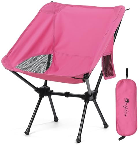 Outplea Petit Chaise Pliante Camping Confortable, Chaise de Plage Pliante Ultra Légère, Chaise Pliante Exterieur Portable de Peche Randonnée Barbecue Voyage, Rose